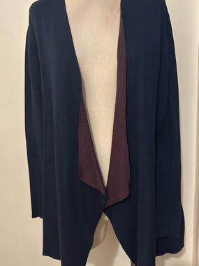J McLaughlin Navy and Burgundy Open-Front Women’s Cardigan SZ M